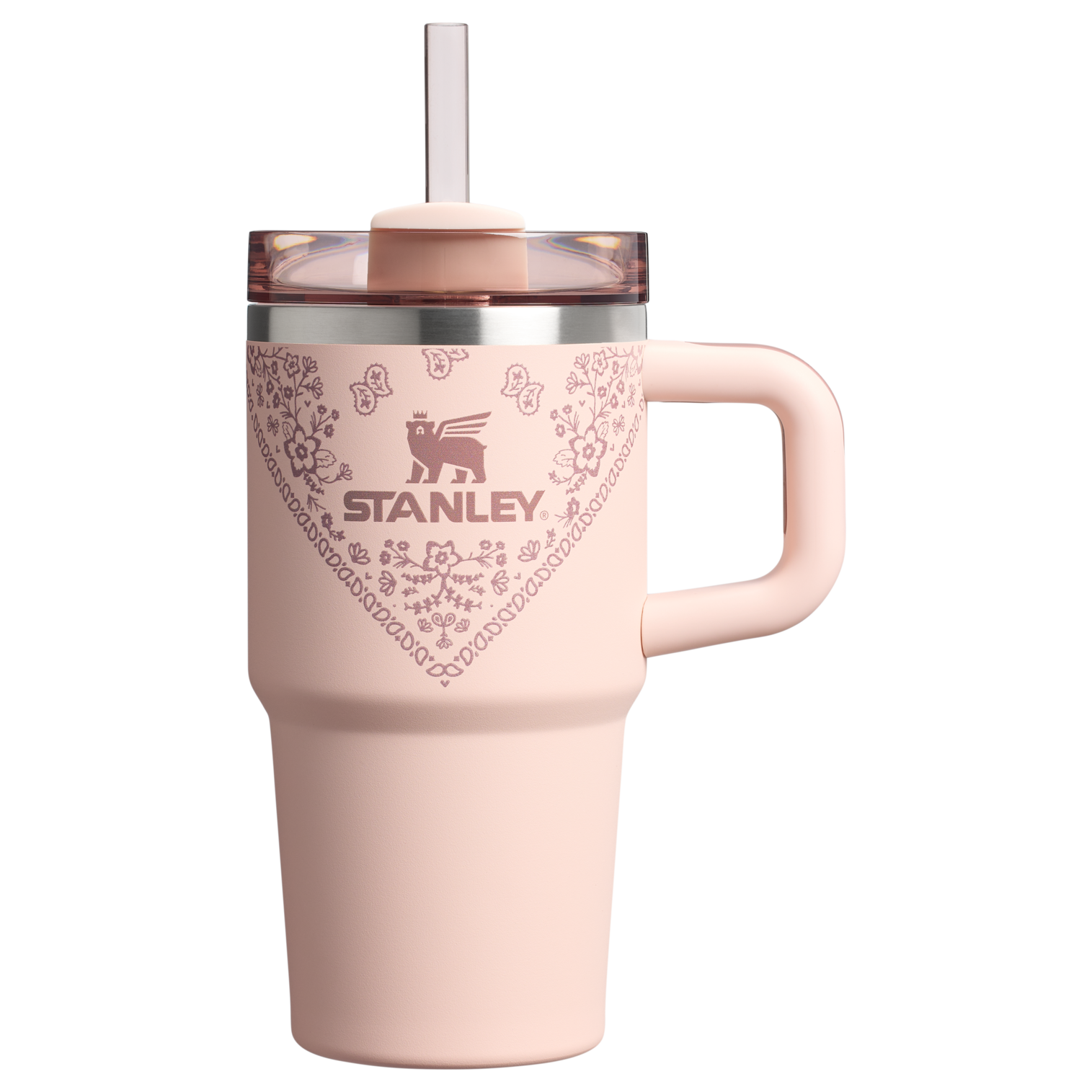 Stanley 20 OZ Stainless Steel Tumbler With Straw And Handle In Conch Floral Pink