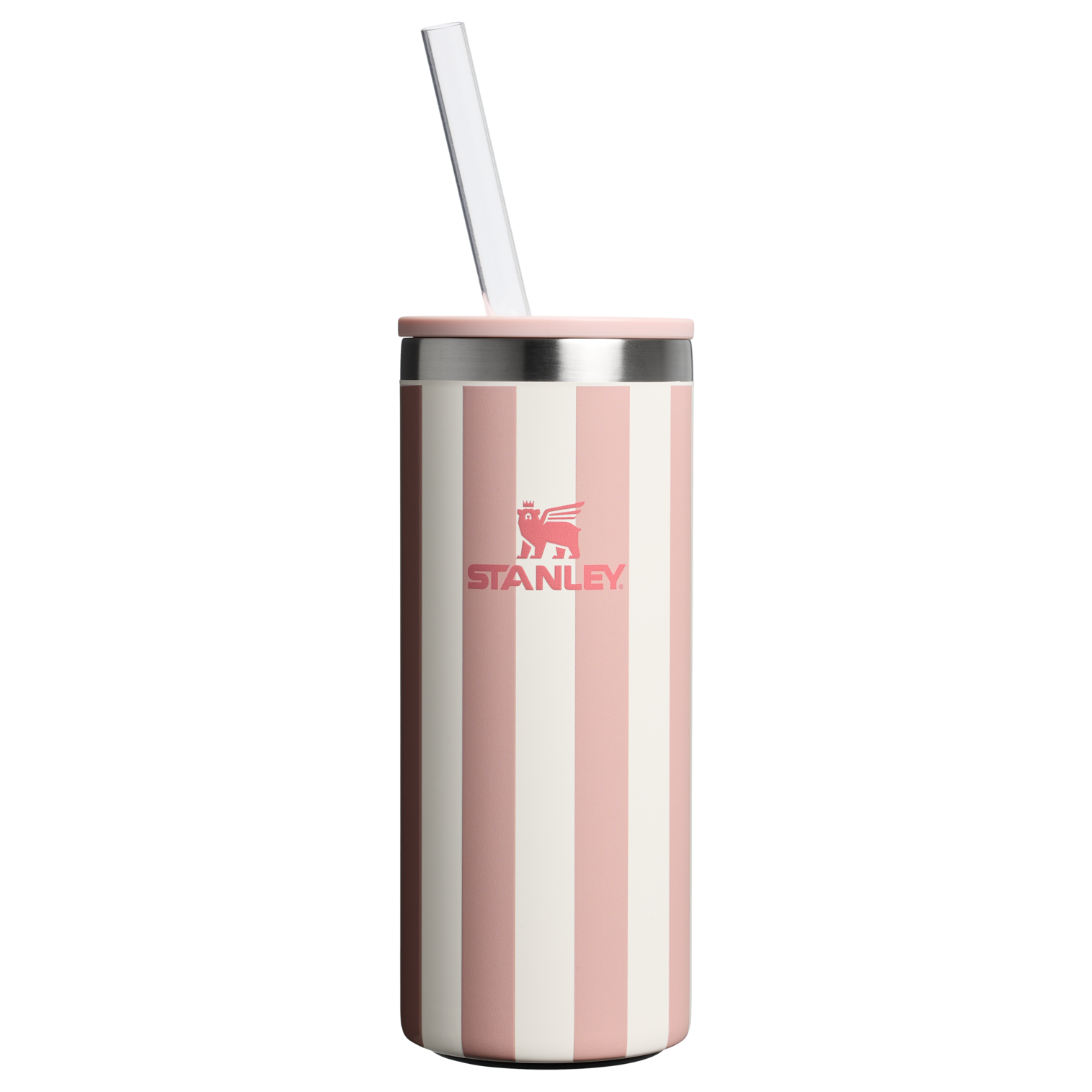 Stanley 10 OZ Everyday Slim Can Cooler Cup In Peach Whip Pink Stripe From The Oasis Collection