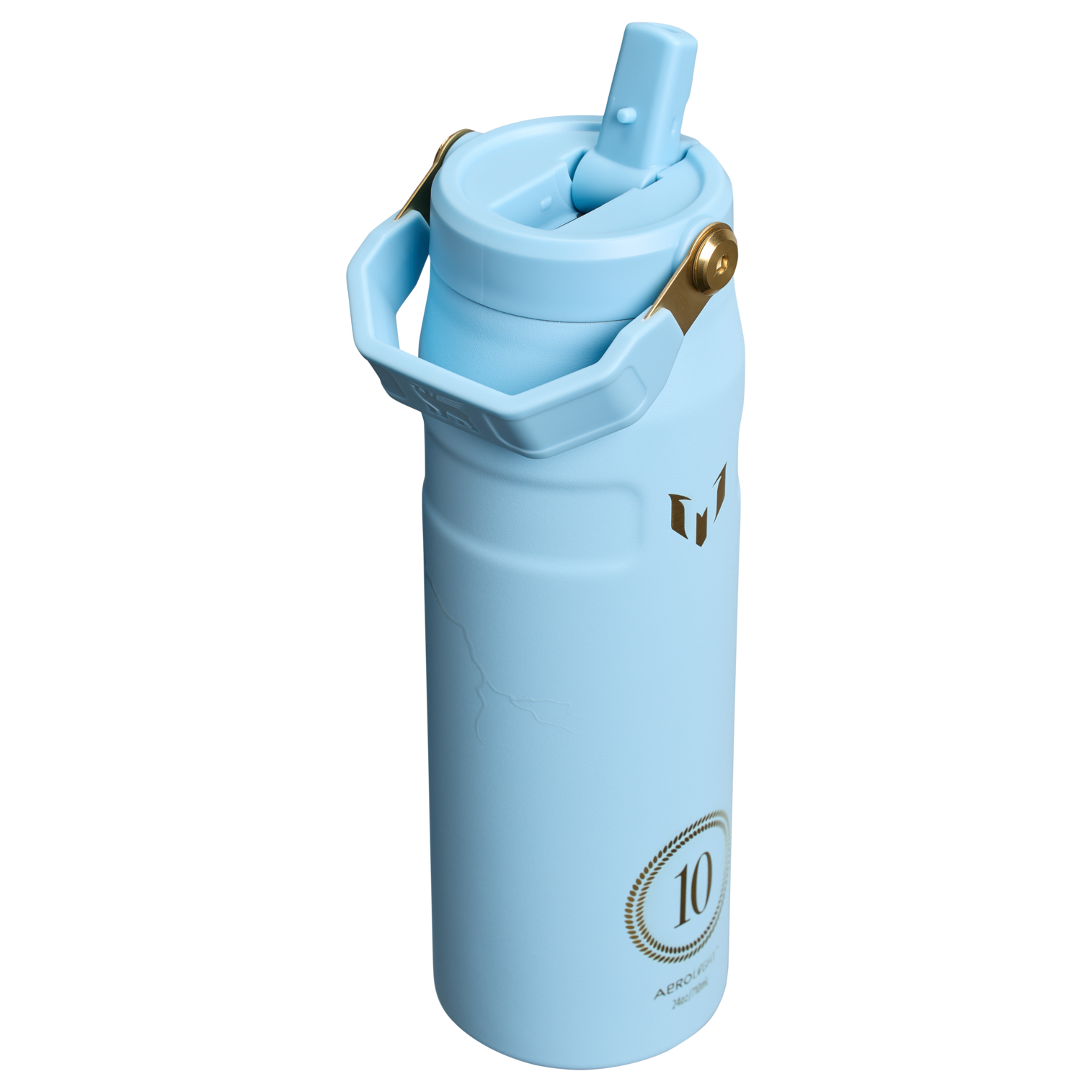 Stanley Messi 24 OZ IceFlow Aerolight Flip Straw Water Bottle In Striker Blue With Gold Accents