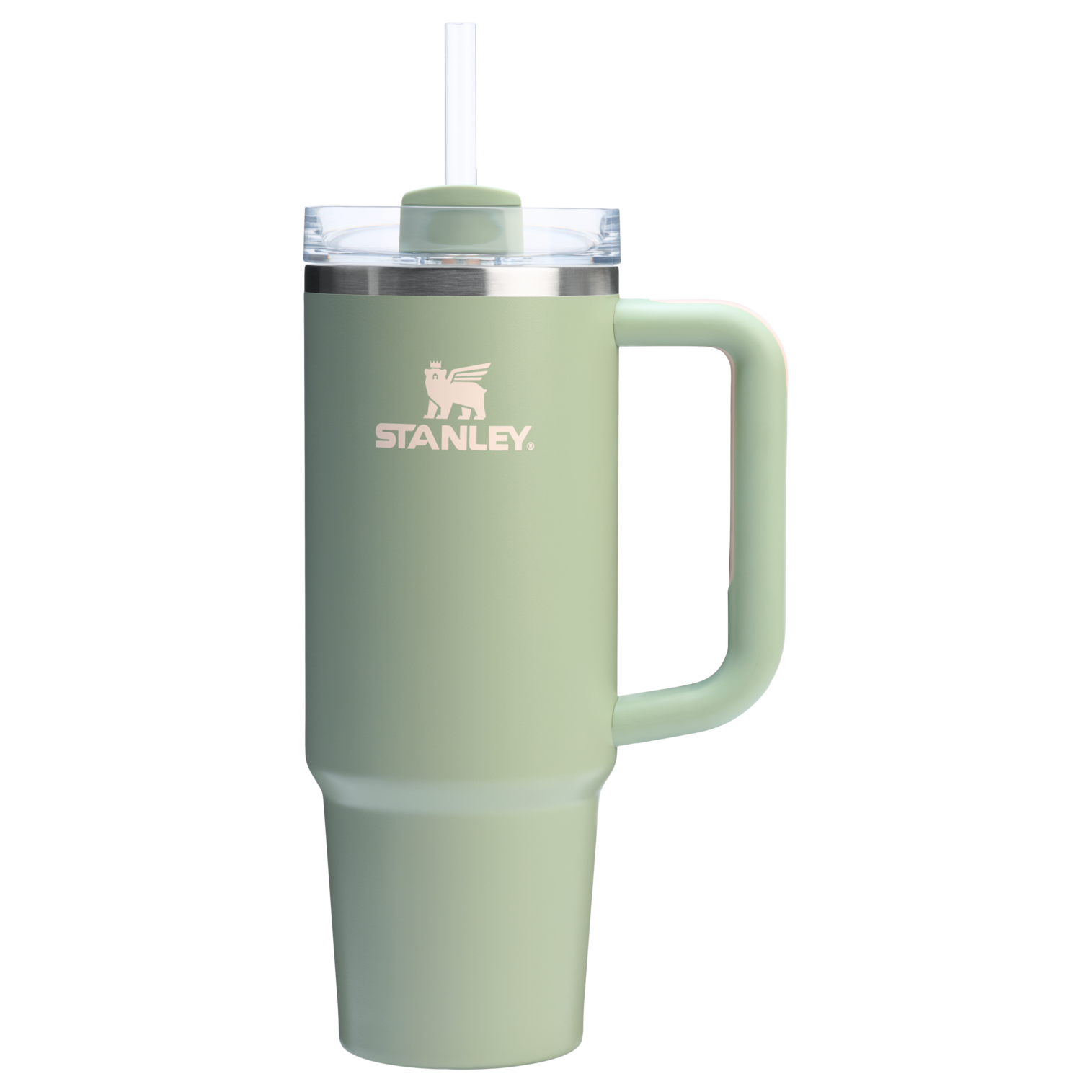 Stanley 40 OZ Quencher FlowState Stainless Steel Tumbler With Straw And Handle In Lichen Green